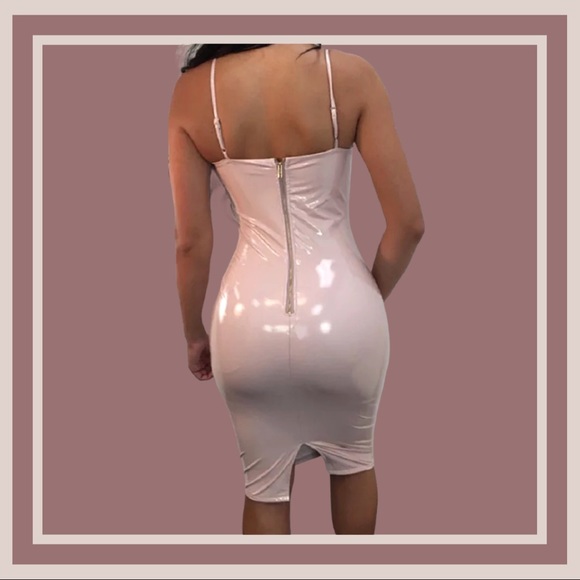 Sexy Bodycon Faux Leather Midi Dress NWT - Picture 3 of 10